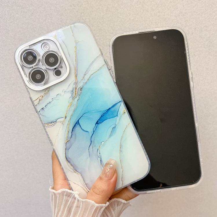 For iPhone 16e Electroplated Marble Texture Phone Case(Gold White M1) - iPhone 16e Cases by PMC TechLife | Online Shopping South Africa | PMC TechLife | Buy Now Pay Later Mobicred