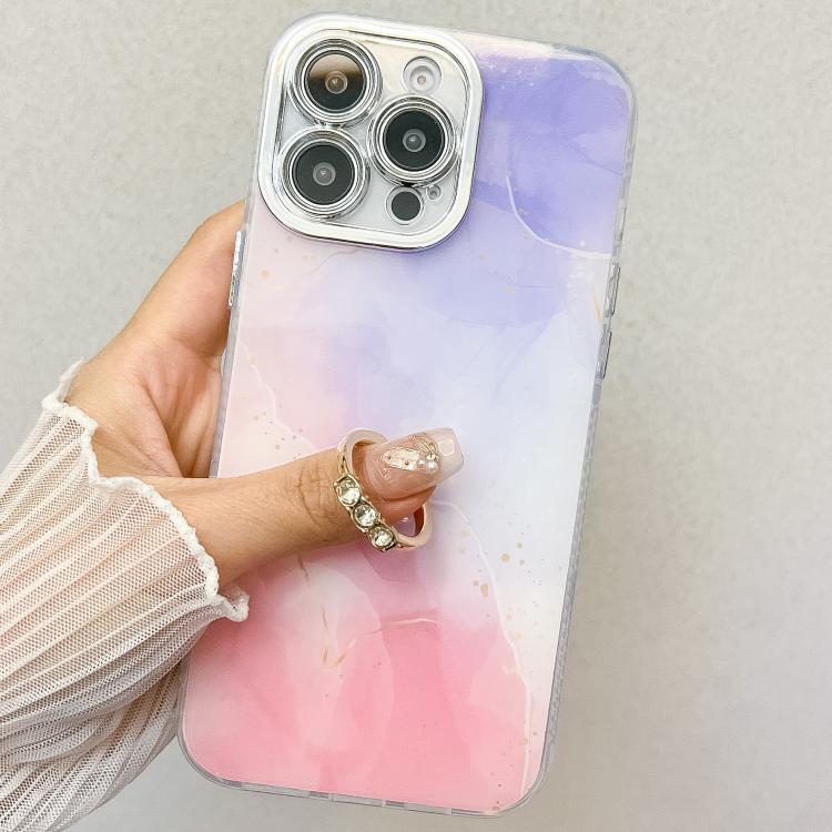 For iPhone 16e Electroplated Marble Texture Ring Holder Phone Case(White S8) - iPhone 16e Cases by PMC TechLife | Online Shopping South Africa | PMC TechLife | Buy Now Pay Later Mobicred