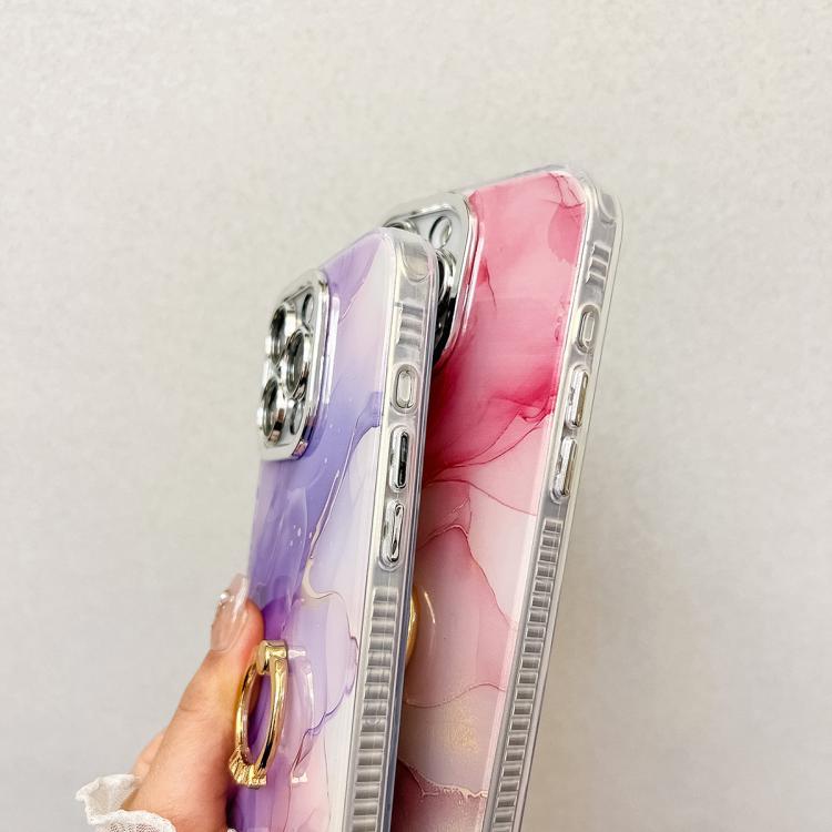 For iPhone 16e Electroplated Marble Texture Ring Holder Phone Case(Pink Purple S4) - iPhone 16e Cases by PMC TechLife | Online Shopping South Africa | PMC TechLife | Buy Now Pay Later Mobicred