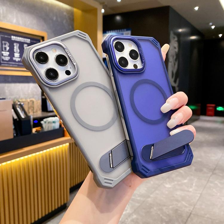For iPhone 16 Pro Skin Feel Frameless MagSafe PC Phone Case with Fold Holder(Blue) - iPhone 16 Pro Cases by PMc TechLife | Online Shopping South Africa | PMc TechLife | Buy Now Pay Later Mobicred