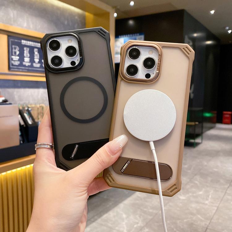 For iPhone 15 Pro Skin Feel Frameless MagSafe PC Phone Case with Fold Holder(Blue) - free shipping - PMc TechLife - Order now!