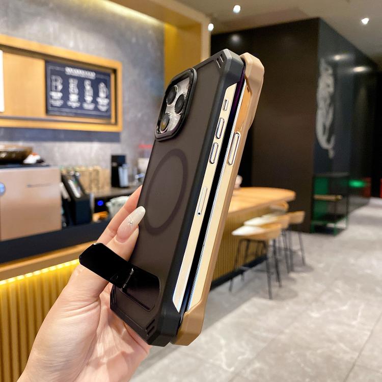 For iPhone 16 Pro Skin Feel Frameless MagSafe PC Phone Case with Fold Holder(Blue) - iPhone 16 Pro Cases by PMc TechLife | Online Shopping South Africa | PMc TechLife | Buy Now Pay Later Mobicred