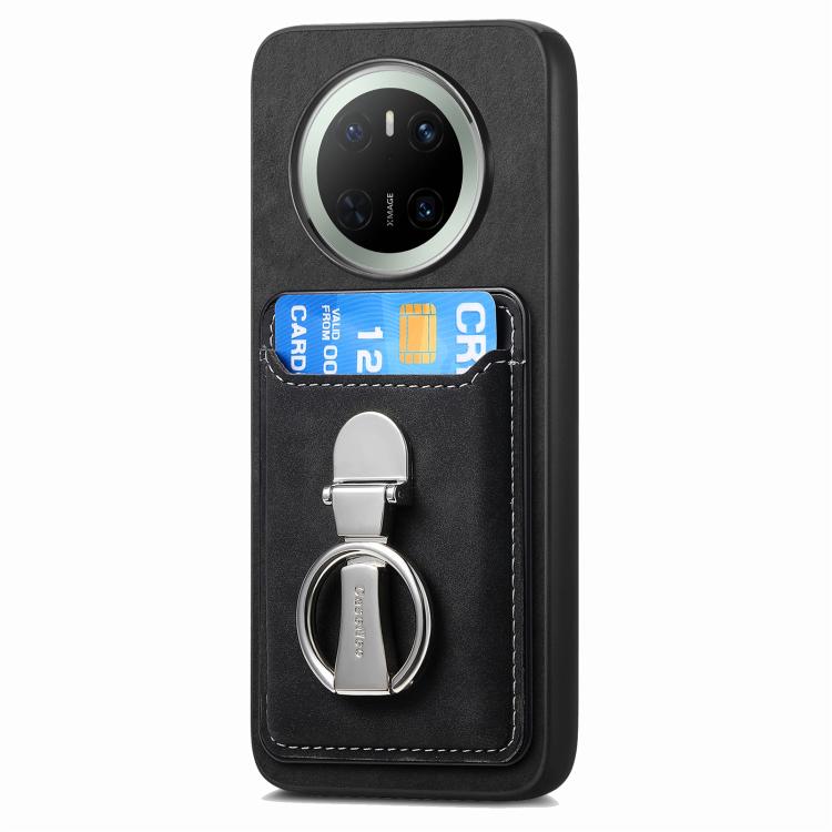For Huawei Mate 70 Retro Folding Ring Holder Card Bag MagSafe Phone Case(Black) - Huawei Cases by PMC TechLife | Online Shopping South Africa | PMC TechLife | Buy Now Pay Later Mobicred