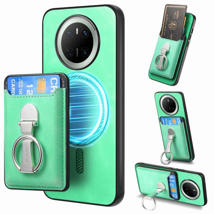 For Huawei Mate 70 Retro Folding Ring Holder Card Bag MagSafe Phone Case(Green) - Huawei Cases by PMC TechLife | Online Shopping South Africa | PMC TechLife | Buy Now Pay Later Mobicred
