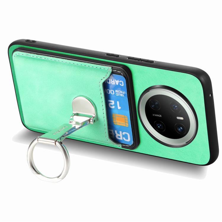 For Huawei Mate 70 Retro Folding Ring Holder Card Bag MagSafe Phone Case(Green) - Huawei Cases by PMC TechLife | Online Shopping South Africa | PMC TechLife | Buy Now Pay Later Mobicred