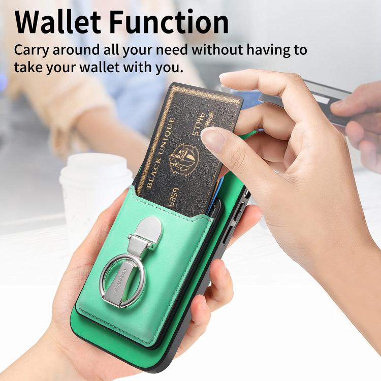 For Huawei Mate 70 Retro Folding Ring Holder Card Bag MagSafe Phone Case(Green) - Huawei Cases by PMC TechLife | Online Shopping South Africa | PMC TechLife | Buy Now Pay Later Mobicred