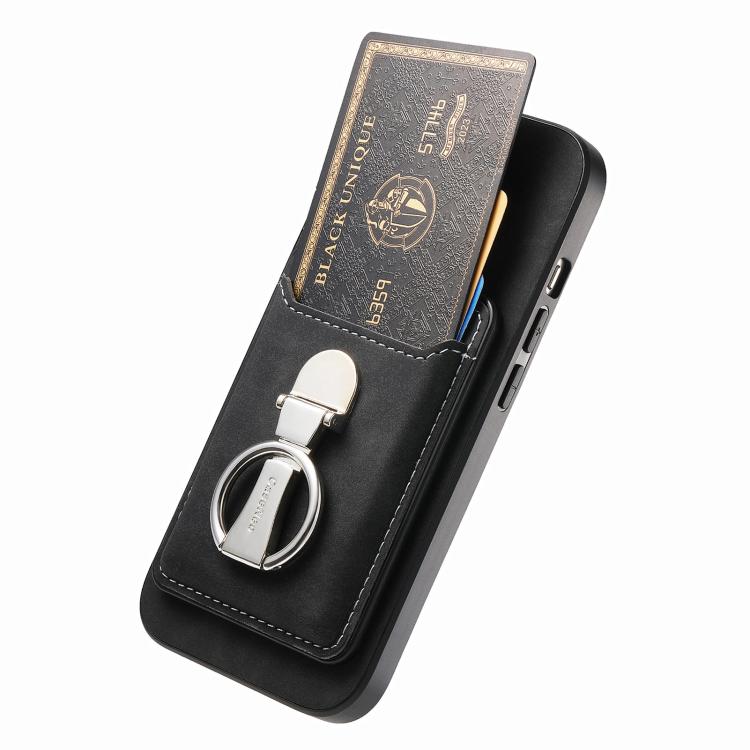 For Huawei Mate 70 Pro Retro Folding Ring Holder Card Bag MagSafe Phone Case(Black) - Huawei Cases by PMC TechLife | Online Shopping South Africa | PMC TechLife | Buy Now Pay Later Mobicred