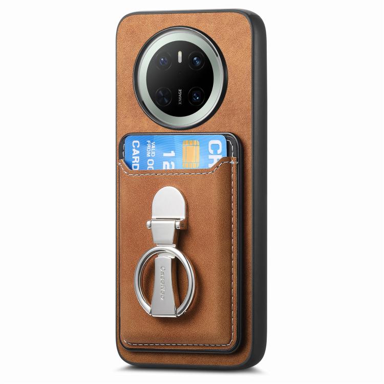 For Huawei Mate 70 Pro Retro Folding Ring Holder Card Bag MagSafe Phone Case(Brown) - Huawei Cases by PMC TechLife | Online Shopping South Africa | PMC TechLife | Buy Now Pay Later Mobicred