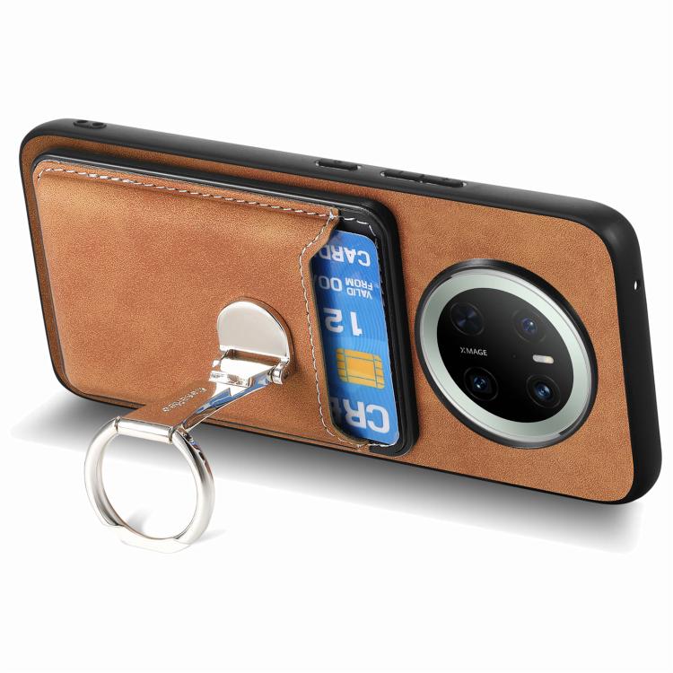 For Huawei Mate 70 Pro Retro Folding Ring Holder Card Bag MagSafe Phone Case(Brown) - Huawei Cases by PMC TechLife | Online Shopping South Africa | PMC TechLife | Buy Now Pay Later Mobicred