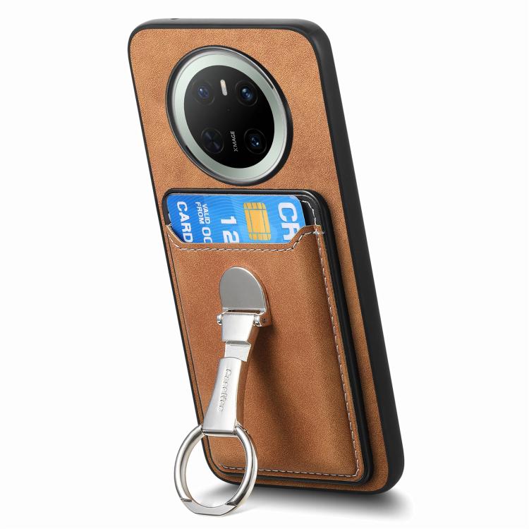 For Huawei Mate 70 Pro Retro Folding Ring Holder Card Bag MagSafe Phone Case(Brown) - Huawei Cases by PMC TechLife | Online Shopping South Africa | PMC TechLife | Buy Now Pay Later Mobicred