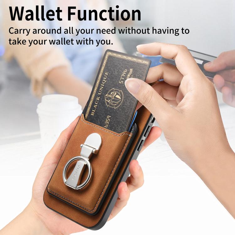 For Huawei Mate 70 Pro Retro Folding Ring Holder Card Bag MagSafe Phone Case(Brown) - Huawei Cases by PMC TechLife | Online Shopping South Africa | PMC TechLife | Buy Now Pay Later Mobicred