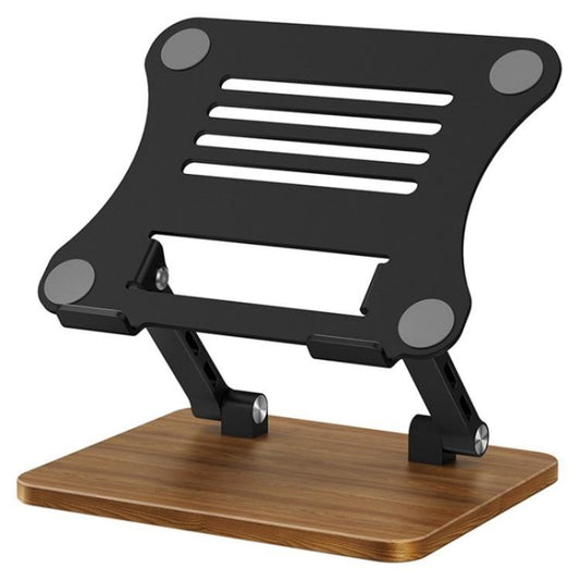 J32 Foldable Wood Base Desktop Metal Phone Holder Adjustable Laptop Stand(Black) - Laptop Stand by PMC Jewellery | Online Shopping South Africa | PMC Jewellery | Buy Now Pay Later Mobicred