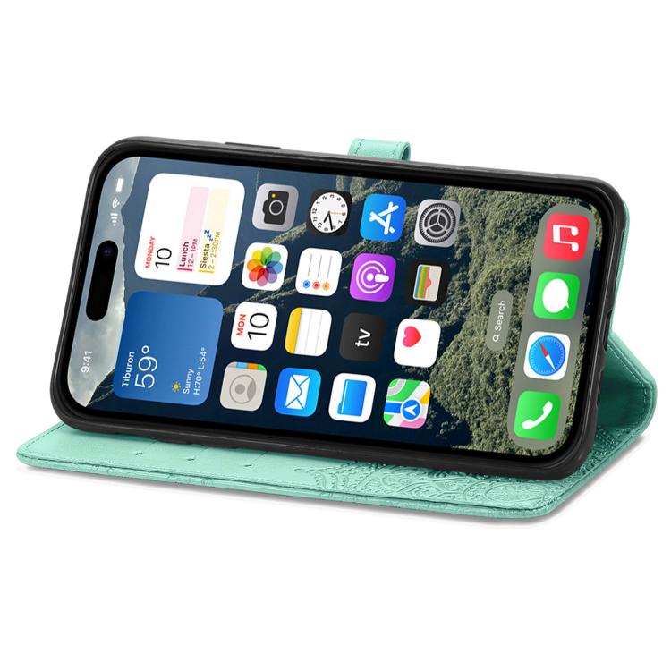 For iPhone 16e Mandala Flower Embossed Leather Phone Case(Green) - iPhone 16e Cases by PMC TechLife | Online Shopping South Africa | PMC TechLife | Buy Now Pay Later Mobicred