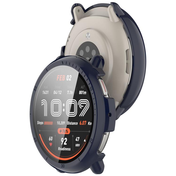 For Amazfit Active 2 A2437 Tempered Film Integrated PC Watch Protective Case(Ink Blue) - Watch Cases by PMC TechLife | Online Shopping South Africa | PMC TechLife | Buy Now Pay Later Mobicred