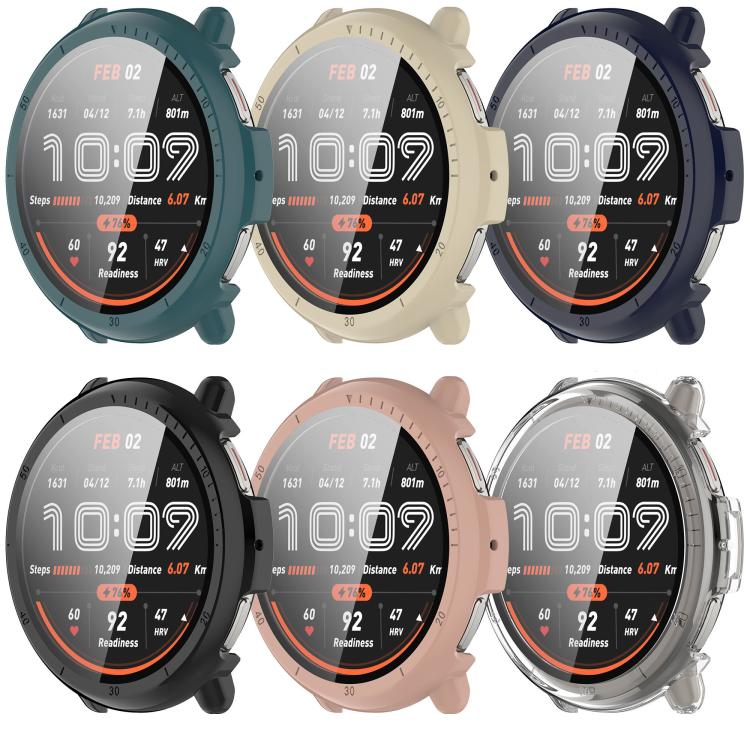 For Amazfit Active 2 A2437 Tempered Film Integrated PC Watch Protective Case(Ivory White) - Watch Cases by PMC TechLife | Online Shopping South Africa | PMC TechLife | Buy Now Pay Later Mobicred