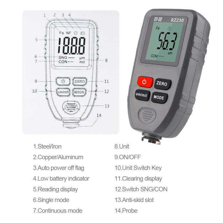 RZ230 Other measuring instruments 0~1300μm Convenient / Measure / Pro - Coating Thickness Gauge by PMC Jewellery | Online Shopping South Africa | PMC Jewellery | Buy Now Pay Later Mobicred