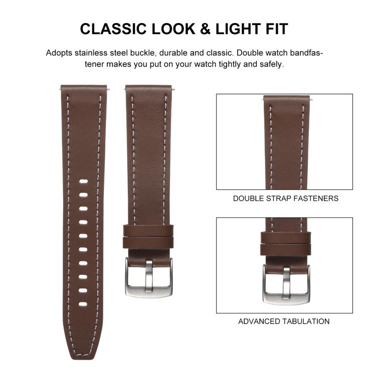 18mm Push Button Silver Steel Buckle Genuine Leather Watch Band(Yellow Brown) - free shipping - PMC TechLife - Order now!