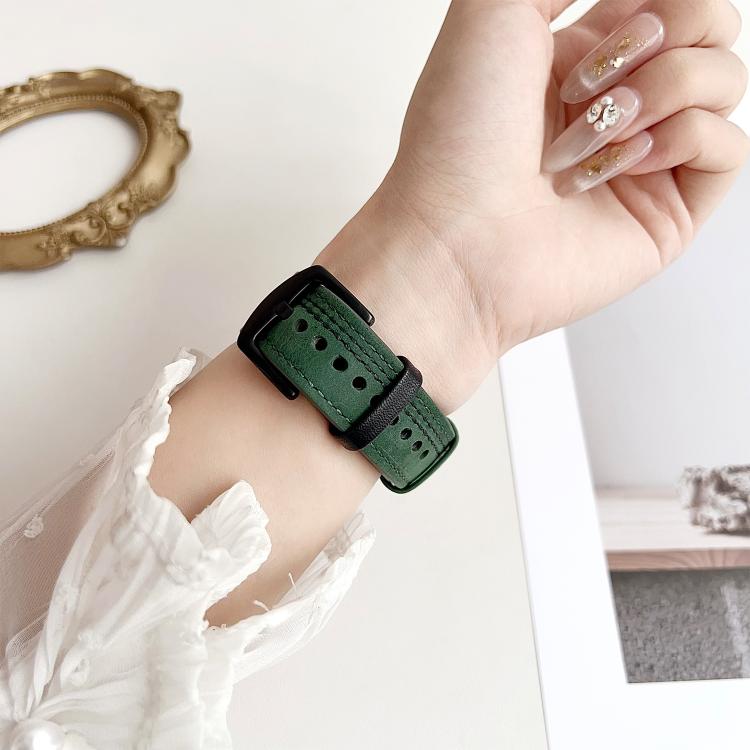 For Apple Watch 42mm / 41mm / 40mm / 38mm 7-Line Tri-Star Buckle Pull Up Leather Watch Band(Gray Black Thread) - Watch Bands by PMC TechLife | Online Shopping South Africa | PMC TechLife | Buy Now Pay Later Mobicred