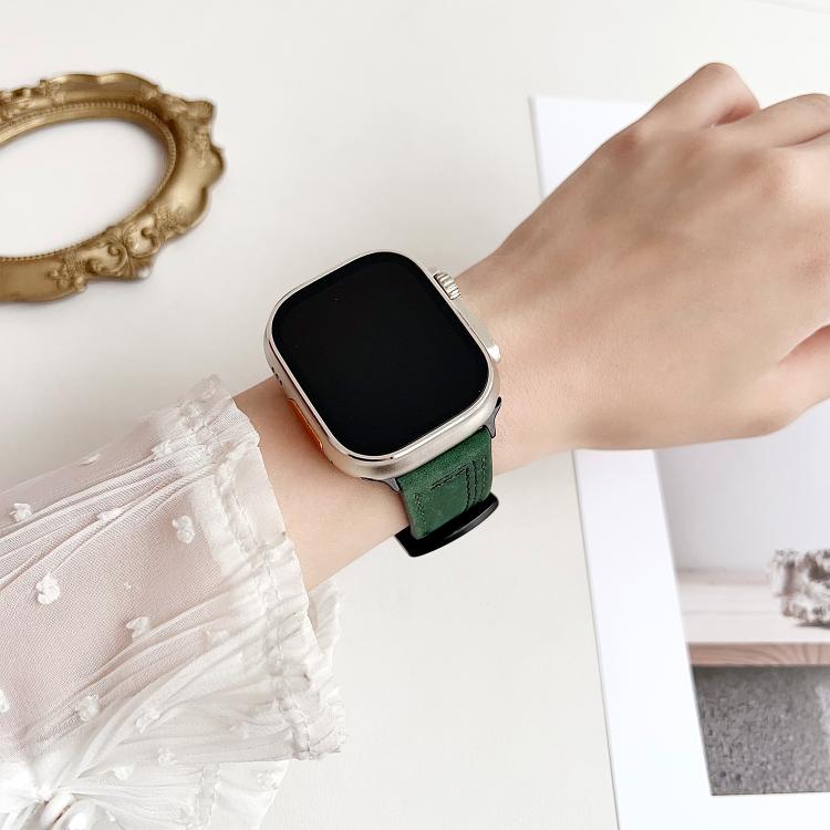 For Apple Watch 42mm / 41mm / 40mm / 38mm 7-Line Tri-Star Buckle Pull Up Leather Watch Band(Dark Blue White Thread) - Watch Bands by PMC TechLife | Online Shopping South Africa | PMC TechLife | Buy Now Pay Later Mobicred