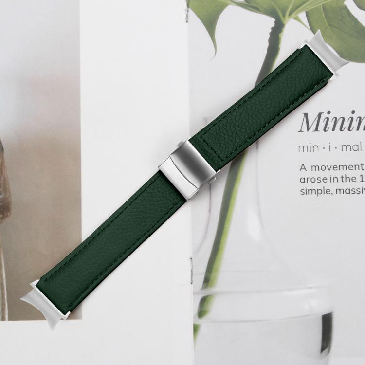 For Samsung Galaxy Watch 7 40 / 44mm Lychee Texture Silver Turtle Back Buckle Leather Watch Band(Green) - free shipping - PMC TechLife - Order now!
