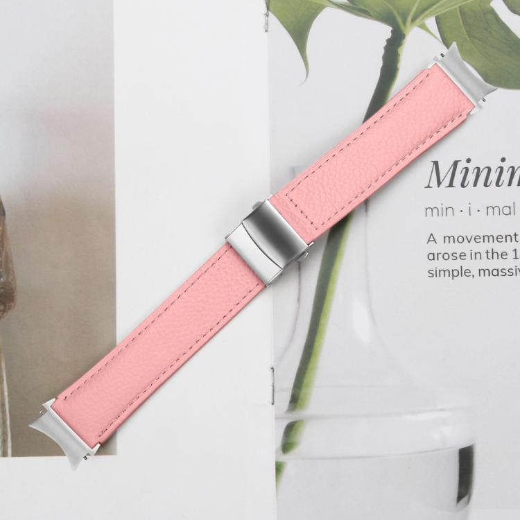 For Samsung Galaxy Watch 7 40 / 44mm Quick Release Lychee Texture Silver Turtle Back Buckle Leather Watch Band(Pink) - free shipping - PMC TechLife - Order now!