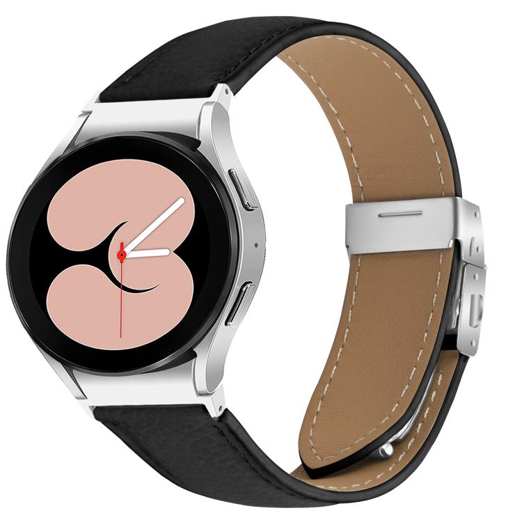 For Samsung Galaxy Watch 7 40 / 44mm Quick Release Lychee Texture Silver Turtle Back Buckle Leather Watch Band(Black) - free shipping - PMC TechLife - Order now!