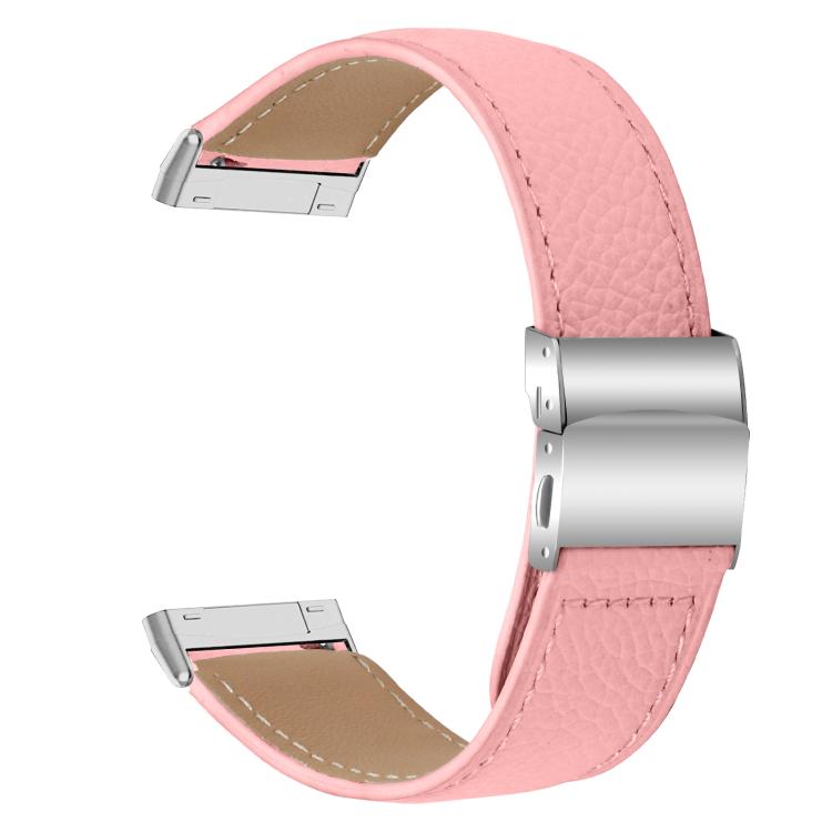 For Fitbit Versa 3 / 4 Lychee Texture Silver Turtle Back Buckle Leather Watch Band(Pink) - free shipping - PMC TechLife - Order now!