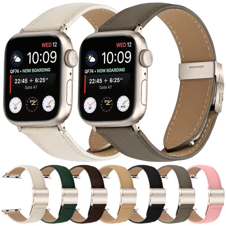 For Apple Watch 46mm / 49mm / 45mm / 44mm Lychee Texture Starlight Turtle Back Buckle Leather Watch Band(Camel) - Watch Bands by PMC TechLife | Online Shopping South Africa | PMC TechLife | Buy Now Pay Later Mobicred