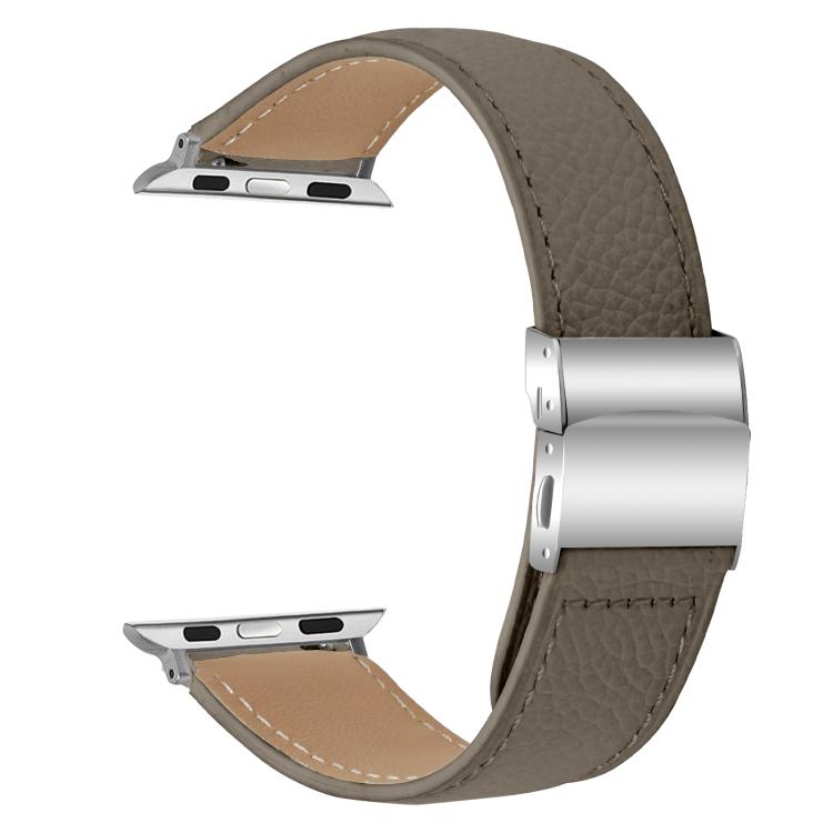 For Apple Watch 42mm / 41mm / 40mm / 38mm Lychee Texture Silver Turtle Back Buckle Leather Watch Band(Gray) - free shipping - PMC TechLife - Order now!