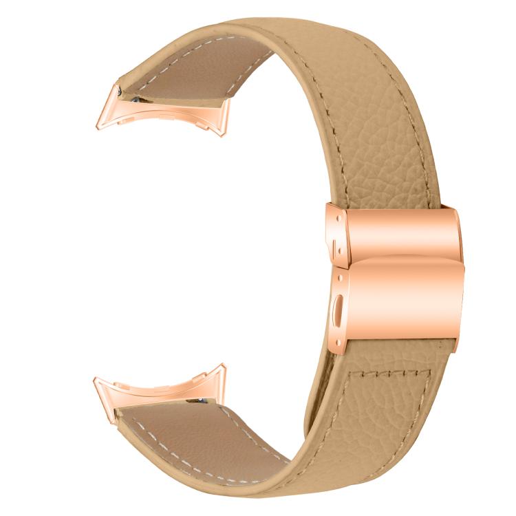 For Google Pixel Watch / Watch 2 / 3 41mm Lychee Texture Rose Gold Turtle Back Buckle Leather Watch Band(Camel) - free shipping - PMC TechLife - Order now!