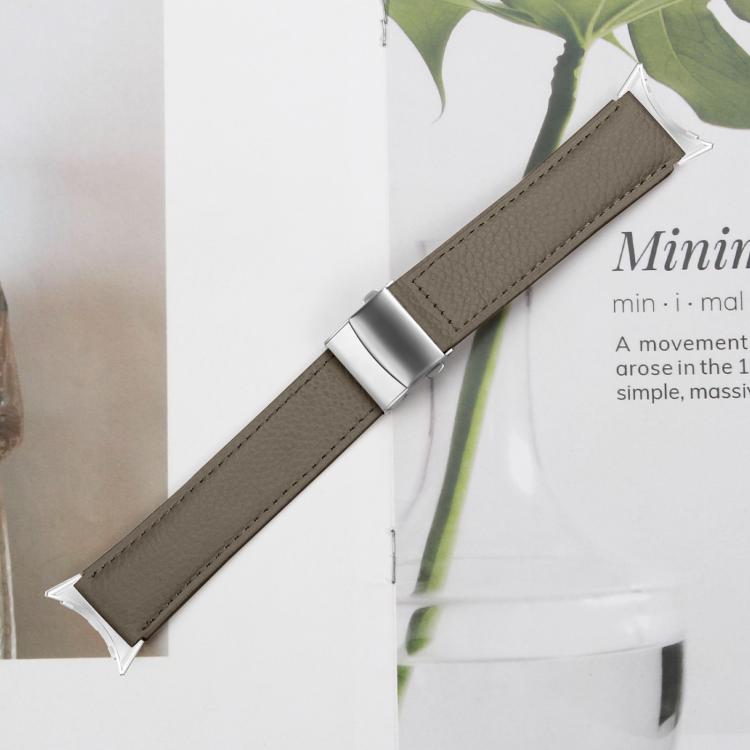 For Google Pixel Watch / Watch 2 / 3 41mm Lychee Texture Silver Turtle Back Buckle Leather Watch Band(Gray) - free shipping - PMC TechLife - Order now!
