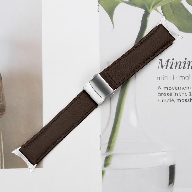 For Google Pixel Watch / Watch 2 / 3 41mm Lychee Texture Silver Turtle Back Buckle Leather Watch Band(Coffee Color) - free shipping - PMC TechLife - Order now!