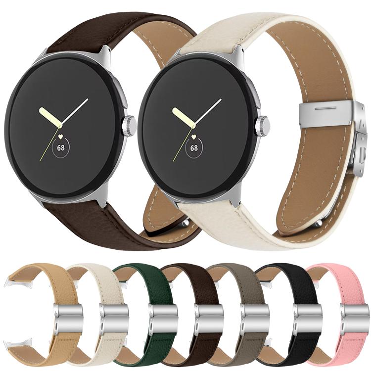 For Google Pixel Watch / Watch 2 / 3 41mm Lychee Texture Silver Turtle Back Buckle Leather Watch Band(Black) - free shipping - PMC TechLife - Order now!