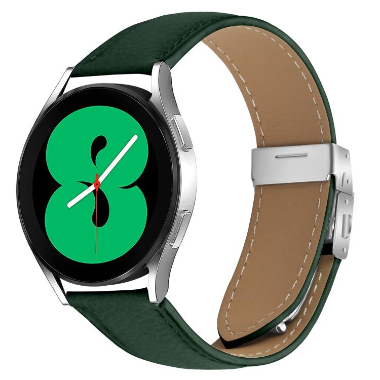 20mm Lychee Texture Silver Turtle Back Buckle Leather Watch Band(Green) - free shipping - PMC TechLife - Order now!