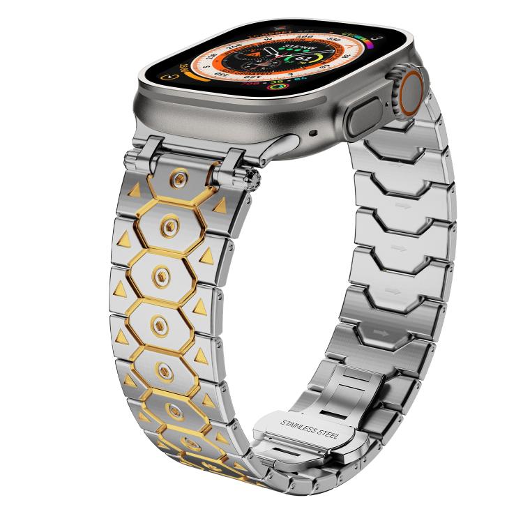 For Apple Watch 46mm / 49mm / 45mm / 44mm Octagonal Stainless Steel  Watch(Silver Inter Gold) - free shipping - PMC TechLife - Order now!