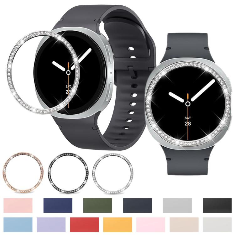 For Samsung Galaxy Watch8 40mm Diamond Bezel and Solid Color Stitched Silicone Watch Band(Light Pink Silver) - free shipping - PMC TechLife - Order now!
