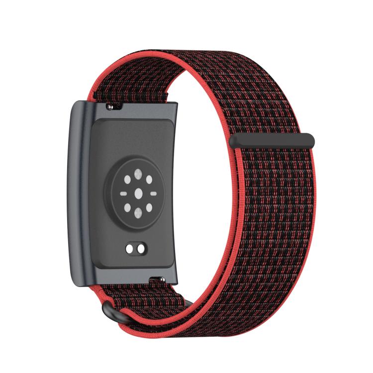For Amazfit Helio Strap Metal Ring Two Sections Nylon Hook and Loop Fastener Watch Band(Red Black) - free shipping - PMC TechLife - Order now!