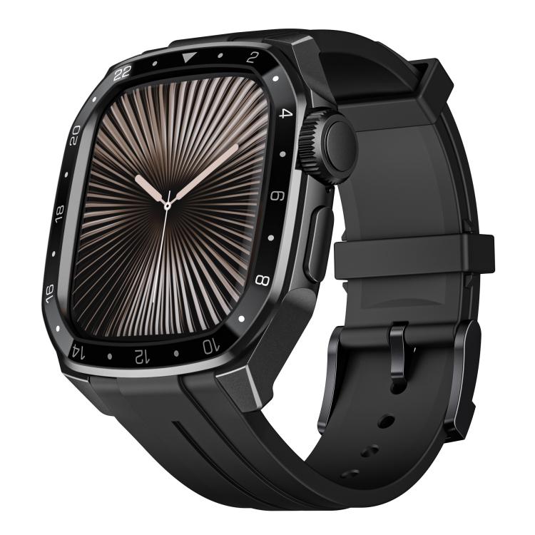 For Apple Watch Series 10 46mm Scale Model Integrated Metal Frame Silicone Watch Band(Black Frame Black Dial) - free shipping - PMC TechLife - Order now!
