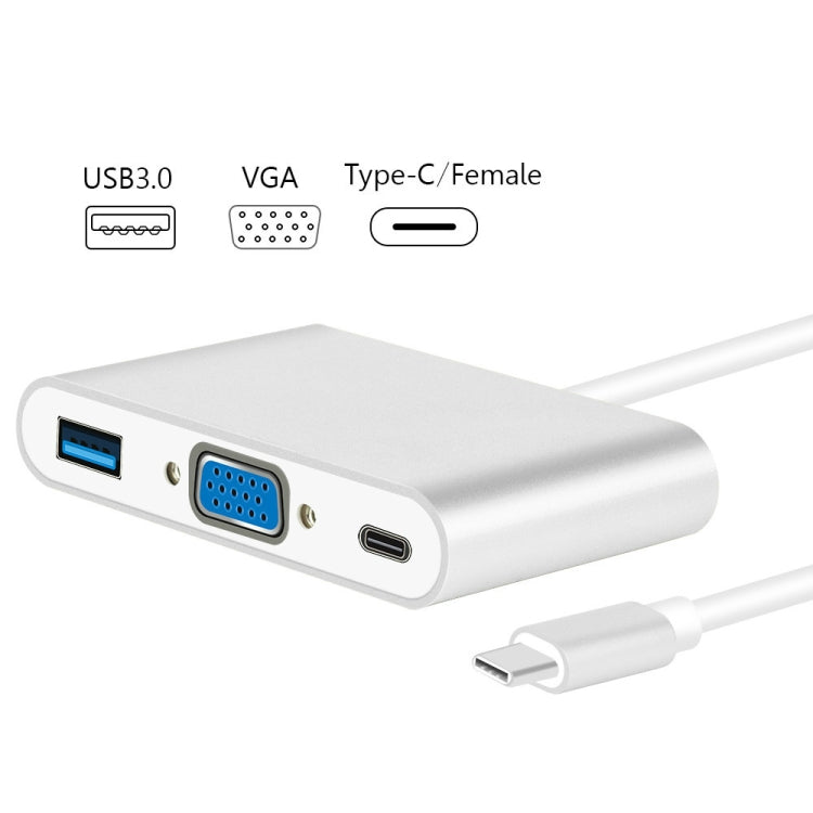 USB Type C to VGA 3-in-1 Hub Adapter supports USB Type C tablets and laptops for Macbook Pro / Google ChromeBook(Silver) - Cable & Adapters by PMC TechLife | Online Shopping South Africa | PMC TechLife
