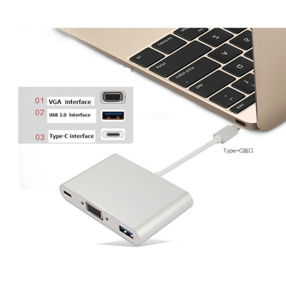 USB Type C to VGA 3-in-1 Hub Adapter supports USB Type C tablets and laptops for Macbook Pro / Google ChromeBook(Silver) - Cable & Adapters by PMC Jewellery | Online Shopping South Africa | PMC Jewellery