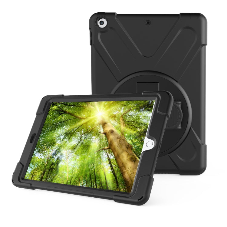 For Galaxy  Tab A 10.5 T590/T595 360 Degree Rotation PC + Silicone Protective Case with Holder & Hand-strap(Black) - Tab A 10.5 by PMC TechLife | Online Shopping South Africa | PMC TechLife