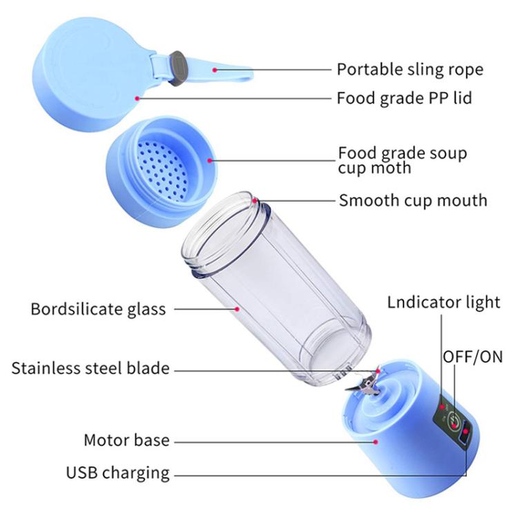 USB Rechargeable Electric Automatic Vegetable Fruit Citrus Orange Juice Maker Cup Mixer Bottle (380ML)(4 Blades Pink) - free shipping - PMC TechLife - Order now!