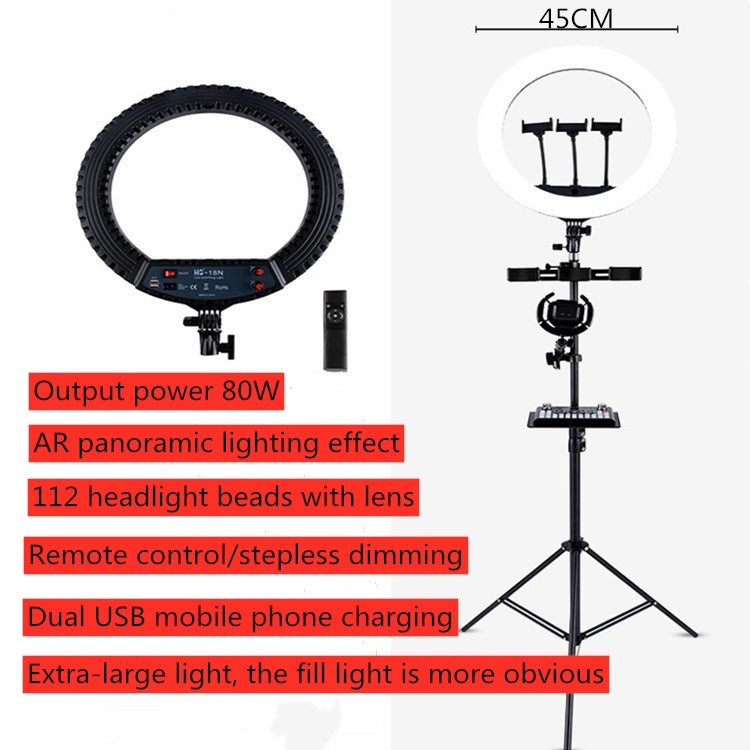 HQ-18N 18 inch 45cm LED Ring Vlogging Photography Video Lights Kits with Remote Control & Phone Clamp & 2.1m Tripod Mount, EU Plug - Ring Light by PMC Jewellery | Online Shopping South Africa | PMC Jewellery | Buy Now Pay Later Mobicred