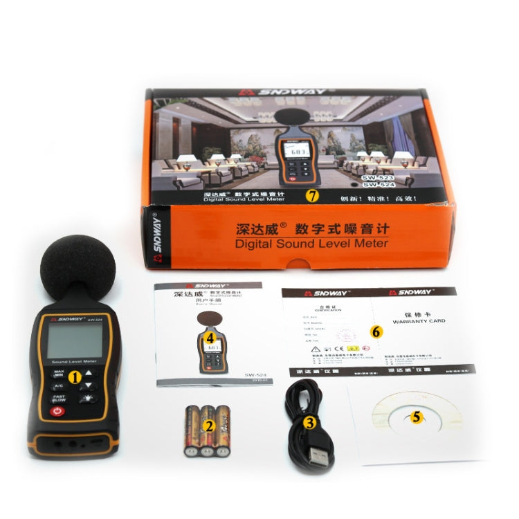 SNDWAY Handheld High Precision Noise Decibel Meter, Model:SW524(Storage+USB Communication) - free shipping - PMC Jewellery - Order now!