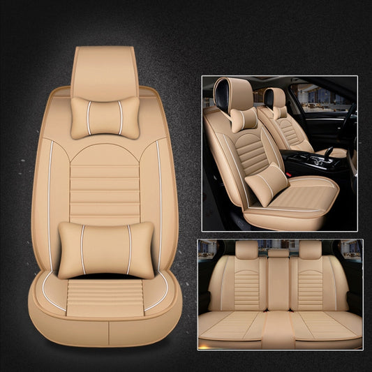 Universal PU Leather Car Seat Cover Beige Deluxe - Seat Accessories by PMC Jewellery | Online Shopping South Africa | PMC Jewellery | Buy Now Pay Later Mobicred