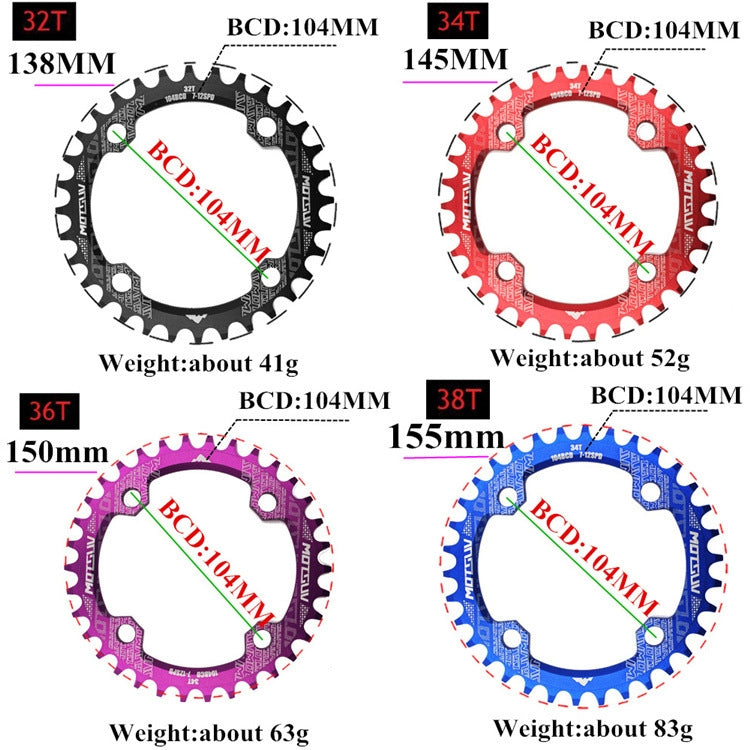 MOTSUV Narrow Wide Chainring MTB  Bicycle 104BCD Tooth Plate Parts(Red) - Bicycle Brake Parts by MOTSUV | Online Shopping South Africa | PMC TechLife | Buy Now Pay Later Mobicred