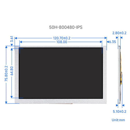 Waveshare 5 Inch DSI Display, 800 × 480 Pixel, IPS Display Panel, Style:No Touch - LCD & LED Display Module by Waveshare | Online Shopping South Africa | PMC Jewellery | Buy Now Pay Later Mobicred