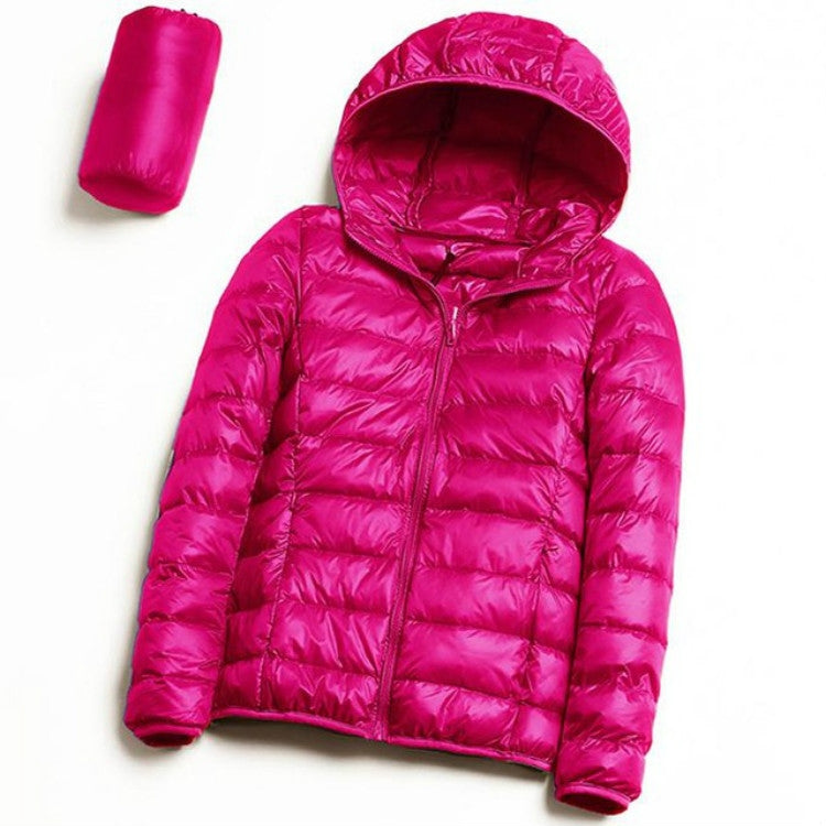 Casual Ultra Light White Duck Down Jacket Women Autumn Winter Warm Coat Hooded Parka, Size:M(Rose Red) - Down Jacket by PMC Jewellery | Online Shopping South Africa | PMC Jewellery