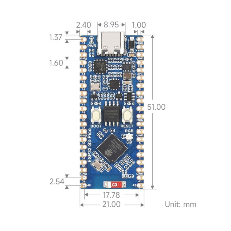 Waveshare ESP32-S3 Microcontroller, 2.4 GHz Wi-Fi Development Board Dual-core Processor - free shipping - PMC TechLife - Order now!