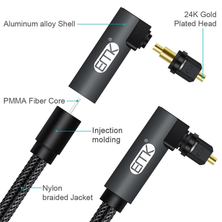 EMK 90 Degree Swivel Adjustable Right Angled 360 Degrees Rotatable Plug Nylon Woven Mesh Optical Audio Cable, Cable Length:1.5m(Black) - Audio Optical Cables by EMK | Online Shopping South Africa | PMC TechLife | Buy Now Pay Later Mobicred